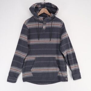 Jetty Baja Hoodie Mens L Gray Striped Quarter Button Kangaroo Pocket Cotton